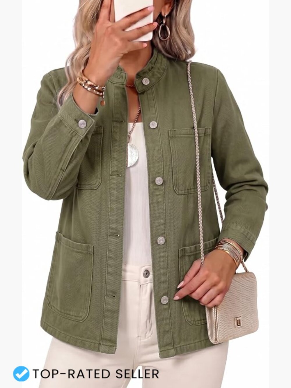 Ruffle Collar Crop Denim Jacket Oversized Casual Classic Snap Front Lightweight